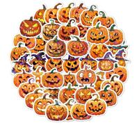 Pumpkin Sticker - 50 Pieces Halloween Stickers | Holographic Shining Art Halloween Decorating Sticcker | Eye-Catching Pumpkin Expressions Sticker for Cups, Bottles, Phones