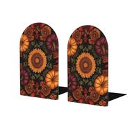 Pumpkin Sunflower Book Ends 1 Pair Colorful Autumn Wooden Bookends for Shelves Heavy Duty Bookshelf Holder with Anti Slip Base, Book Stopper for Home Office Library