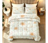 Pumpkin Sunflower Coverless Duvet Single Reversible All Seasons | Autumn Leaf Comforter Lightweight Summer Quilted Machine Washable 7.5 Tog 3 Piece Bedding Set 135x200cm 9R1565
