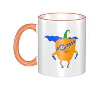 Pumpkin Superman Dual-Sided Edge-Color Ceramic Mug - Premium Handcrafted Ceramic Coffee Mug With Vibrant Full-Edge Printed Design, Smooth Rim & Ergonomic Arc Handle For Home, Office & Gifting