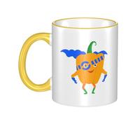 Pumpkin Superman Dual-Sided Edge-Color Ceramic Mug - Premium Handcrafted Ceramic Coffee Mug With Vibrant Full-Edge Printed Design, Smooth Rim & Ergonomic Arc Handle For Home, Office & Gifting