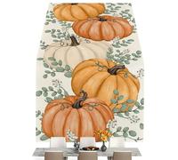 Pumpkin Table Runners,Harvest Pumpkins Table Runners - 13x108inch Fall Centerpieces For Tables, Orange Pumpkins Eucalyptus Leaves Fall Table Runner