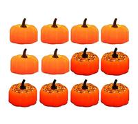 Pumpkin Tea Light, 12pcs Flameless Candles Pumpkin Lights, Jack-O-Lantern Orange LED Candel Lamp for Halloween Thanksgiving Party Decoration