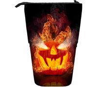Pumpkin Telescopic Pencil Stationery Case Pens Storage Box with Zipper Closure for Women Men Boys Girls Burning Halloween Fire Spooky Scary Carved Face Dark Fear Horror Hot