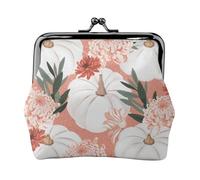 Pumpkin Thanksgiving Pink Dahlia Flower Autumn, PU Leather Coin Purse, Small Wallets, Change Pouch with Kiss Lock Clasp Buckle, Change Purse