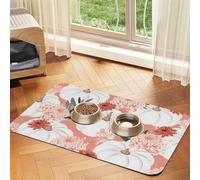 Pumpkin Thanksgiving Pink Dahlia Flower Autumn,Waterproof Pet Feeding Mat,PU Leather Placemats for Cat Dog Water Bowl,Food Mats,40x60cm