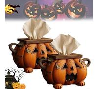 Pumpkin Tissue Box Cover, Halloween Pumpkin Tissue Box Holder, Spooky Tissue Boxes Cover Decor with Eyes, Pumpkin Toilet Paper Holder, Halloween Decoration Facial Paper Organizer Dispenser (2Pcs)