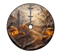 Pumpkin Tree Skirt, Fall Rustic Corn Pathway Halloween Orange Under Tree Holiday Decorations for Home Church Indoor Outdoor Festival Party Decor 60 Inch
