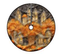 Pumpkin Tree Skirt, Halloween Rustic Tree House Halloween Orange Under Holiday Decorations for Home Church Indoor Outdoor Festival Party Decor 48 Inch