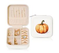 Pumpkin Watercolor Illustration Travel Jewelry Case Organizer, Pu Leather Jewelry Storage Holder For Rings Earrings Pendants Necklaces For Girls Women