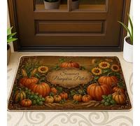 Pumpkin Welcome Door Mat, Fall Rustic Sunflower Corn Summer Orange Rubber Non-Slip Doormats for Floor Entryway Decor for Front Porch Bathroom Office 29x17 Inch