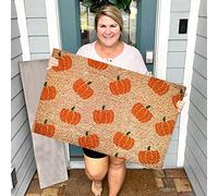 Pumpkin Welcome Doormats, Autumn Coir Doormat Large,Rustic Non-Slip Hello Autumn Door Mat for Farmhouse Thanksgiving Harvest Halloween Outdoor Indoor Entrance Floor Porch Home Decor 60 * 40cm (B)