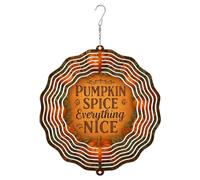 Pumpkin Wind Spinner, Fall Rustic Spice Flowers Fall Orange Metal Kinetic Wind Sculptures Outdoor Ornaments for Garden Porch Balcony Hallways Decor 12 Inch
