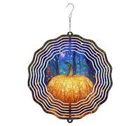 Pumpkin Wind Spinner, Halloween Fanciful Forest Moonlight Halloween Orange Metal Hanging Wind Sculptures Outdoor Ornaments for Garden Patio Porch Balcony Home Decor 12 Inch