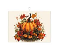 Pumpkin Witch Dish Drying Mat Absorbent Draining Board Pad for Kitchen Counter Fall Maple Leaves Coffee Mat Dishes Drainer Protector with Hanging Loop 18 x 24 Inch