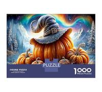 Pumpkin Witch Hat 1000 Pc Premium Jigsaw Puzzles Magical Pumpkin Wizard Jigsaw Puzzles Set Puzzle for Adults Stress Relief Mind Relaxation Premium Cardstock After-School Puzzle Activity Gift 52x38cm/1