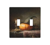 Pumpkin Witch's Hat Candle Double Gang Toggle Light Cover Wall Plate Switch Decor Standard Size - 11.4x11.4cm