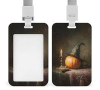 Pumpkin Witch's Hat Candle ID Badge Holder Retractable Clip Card Holder Card Protector Name Badge Name Tag for Work Office Doctor Nurse