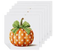 Pumpkin with White Polka Dots Green Bow Cloth Napkins Set of 6, Square Premium Reusable Washable Polyester Table Linen Napkin for Dinner Party