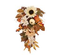 Pumpkin Wreath, Artificial Autumn Pumpkin Wreath Home Decorations, 50cm/19.7inch Rustic Teardrop Fall Wreath - Vibrant Red and Orange Berries for Front Door Decor and Harvest Parties