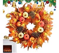 Pumpkin Wreath - Outdoor Fall Wreath 19.69inch, Autumn Leaf Wreaths | Artificial Pumpkins Berries Leaves Design Signs Decorations For Farmhouse Outdoor Indoor Wall Fireplace Christmas Holiday Porch