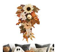 Pumpkin Wreath - Rustic Artificial Autumn Decoration | 50cm/19.7in Front Door Teardrop With Red Orange Berries, Seasonal Fall Accent For Harvest Festival, Party Supplies, Home Holiday Display