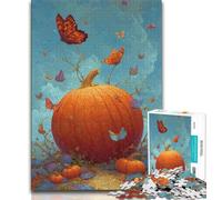 Pumpkins And Blue Butterflies 1000 Piece Jigsaw Puzzles for Adults Gifts,Challenging To Complete But Fun And Humorous Unique Home Decor And Gifts (50x75cm)