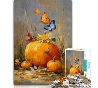Pumpkins And Blue Butterflies 1000 Piece Jigsaw Puzzles for Teenagers Gifts,Pattern Assembly Fun at Home Activities,Birthday Present,Travel Gifts (50x75cm)