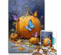 Pumpkins And Blue Butterflies 1000 Pieces Jigsaw Puzzles For Teens And Adults,Stress Reliever Difficult Challenge Suitable for Desktop Decoration (38x26cm)