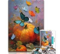Pumpkins And Blue Butterflies Jigsaw Puzzles for Adults 1000 Piece Puzzle,for Educational Game Challenge Toy Unique Home Decor And Gifts (50x75cm)