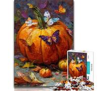 Pumpkins And Blue Butterflies Jigsaw Puzzles for Adults 1000 Piece Puzzle,Learning Educational Toy for Is Ideal As A Gift for The Whole Family (75x50cm)