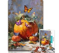 Pumpkins And Blue Butterflies Jigsaw Puzzles for Adults Teenagers Jigsaws Puzzle,Challenging To Complete But Fun And Humorous Birthday Present,Gifts,Wall Art (50x75cm)