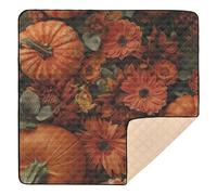 Pumpkins and Flowers Background Fall Floral Large Non-Slip Baby Activity Play Mat for Floor Non-Toxic Baby Play Tummy Time Mat for Babies Infants Toddlers, 50'' x 50''