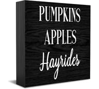 Pumpkins Apples Hayrides Home Office Decor Wooden Box Sign, Decorative Positive Office Desk Accessories Wood Plaque Wood Table Sign For Tv Cabinet Shelf 5 X 5 Inch