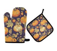 Pumpkins Autumn Fall Pot Holder and Oven Mitt High Heat Resistant Oven Gloves 2PCS for Cooking Kitchen Baking
