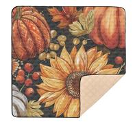 Pumpkins Autumn Pattern with Sunflowers Soft Foam Baby Gym & Activity Mat for Floor Water Resistant Baby Kick Crawling Mat for Babies Infants Toddlers, 50'' x 50''