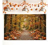Pumpkins Backdrop, Autumn Rustic Maple Leaves Pathway Fall Orange Party Photo Backdrop for Photo Booth Party Gathering Event Background 71x43 Inch