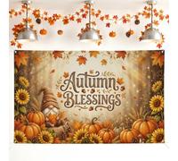 Pumpkins Backdrop, Rustic Fanciful Sunflower Autumn Leaves Fall Orange Photography Background for Photo Booth Party Gathering Event Background 71x43 Inch