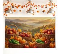 Pumpkins Backdrop, Rustic Natural Apples Cucumbers Fall Orange Photography Backdrop for Home Room Wall Celebration Display Decor 71x43 Inch