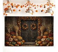 Pumpkins Backdrop, Rustic Traditional Wheat Door Fall Orange Background Banner for Photo Booth Party Gathering Event Background 71x43 Inch