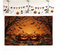 Pumpkins Backdrop, Spooky Autumnal Bats Leaves Halloween Orange Decorations Backdrops for Photo Booth Party Gathering Event Background 71x43 Inch