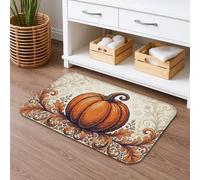 Pumpkins Bathroom Rugs, Rustic Traditional Floral Swirl Fall Orange Quick Dry Absorbent Soft Bath Rugs for Restroom Toilet Floor Decor 16x24 Inch