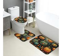 Pumpkins Bathroom Rugs Sets 3 Piece, Autumn Rustic Leaf Swirl Fall Orange Quick Dry Absorbent Bathroom Carpet Set for Shower Floor Toilet Decor