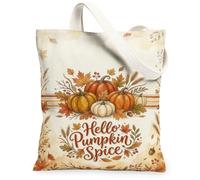 Pumpkins Canvas Tote Bag, Autumn Rustic Leaf Hello Fall Orange Grocery Bags 13x15 Inch, Orange, 13x15 Inch