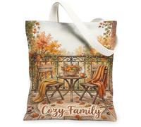 Pumpkins Canvas Tote Bag, Cozy Rustic Chair Blanket Fall Orange Grocery Bag 13x15 Inch, Orange, 13x15 Inch