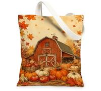 Pumpkins Canvas Tote Bag, Rustic Country Barn Leaves Fall Orange Small Tote Bag 13x15 Inch, Orange, 13x15 Inch
