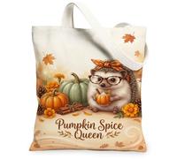 Pumpkins Canvas Tote Bag, Rustic Cozy Hedgehog Flower Fall Orange Small Tote Bags 13x15 Inch, Orange, 13x15 Inch