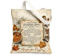 Pumpkins Canvas Tote Bag, Rustic Vintage Cinnamon Leaf Fall Brown Grocery Bag 13x15 Inch, Brown, 13x15 Inch