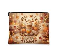 Pumpkins Canvas with Zipper, Cozy Seasonal Leaves Drink Fall Orange Portable with Zipper Small Makeup Pouch for Travel, Vanity, Bathroom, Purse Storage and Daily Use, Orange, 7x9 Inch, Cozy