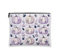 Pumpkins Canvas with Zipper, Fanciful Playful Spider Web Halloween Violet Portable with Zipper Makeup Bags for Women for Travel, Bathroom, Vanity Organizer and Purse Storage, Purple, 7x9 Inch